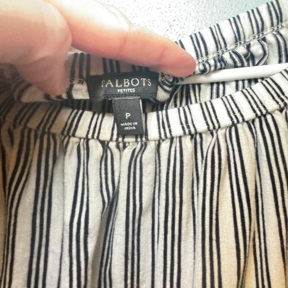 Talbots Petites Black White Striped Top Long Sleeve Ruffle Tier Sleeves - Picture 3 of 7